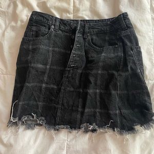 plaid print jean skirt